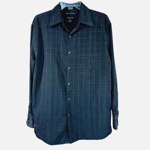 Bruno Sueded Microfiber Slate Gray Windowpane Shirt L Quiet Luxury Button-Up